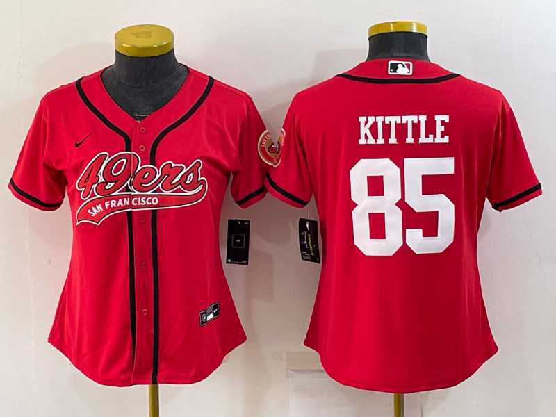Women%27s San Francisco 49ers #85 George Kittle Red With Patch Cool Base Stitched Baseball Jersey